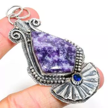 Подвеска из натурального лепидолита, голубого топаза, стерлингового серебра 925 пробы, 3,15 дюйма, T0W83