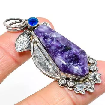 Подвеска из натурального лепидолита, голубого топаза, стерлингового серебра 925 пробы, 2,36 дюйма I3D87