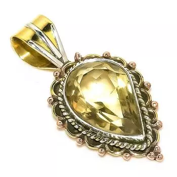Подвеска из натурального лимонного кварца из двухцветного стерлингового серебра 925 пробы 1,50 дюйма w8s75