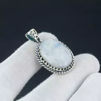 Подвеска из натурального лунного камня, драгоценный камень из лунного камня ручной работы, ювелирная подвеска из стерлингового серебра 925 пробы для женских подарков, ювелирные изделия из драгоценных камней для нее 1.96 белый