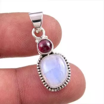 Подвеска из натурального лунного камня, граната, 925 пробы, 1,50 дюйма, ручной работы, F6K09