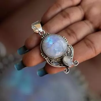 Подвеска из натурального лунного камня, подвеска из стерлингового серебра 925 пробы, подвеска ручной работы, настоящий лунный камень, дизайнерское украшение на шею для женщин, подарок для нее** Free Size белый