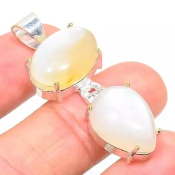 Подвеска из натурального лунного камня ручной работы из стерлингового серебра 925 пробы 1,81 дюйма M3s73