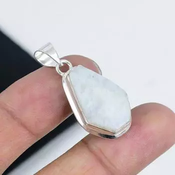 Подвеска из натурального лунного камня, серебро 925 пробы — дизайн гроба ручной работы, повседневные украшения, уникальный подарок для него в виде лунного камня 2.36 белый