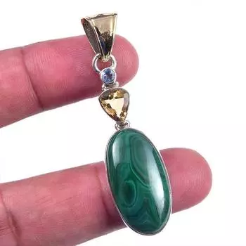 Подвеска из натурального малахита, цитрина из стерлингового серебра 925 пробы 2,25 V4P25