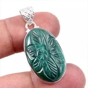 Подвеска из натурального малахита, ручная работа, из стерлингового серебра 925 пробы, 1,75 дюйма, T5Z30