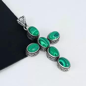 Подвеска из натурального малахита, серебро 925 пробы - дизайн креста ручной работы, повседневные украшения, уникальная подвеска из малахита, подарки на День матери 2.95 зелёный