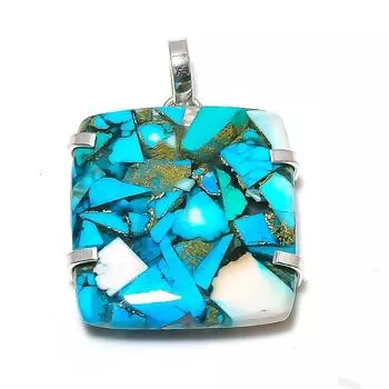 Подвеска из натурального медно-голубого бирюзового драгоценного камня из стерлингового серебра 925 пробы 1,77 дюйма G2k13