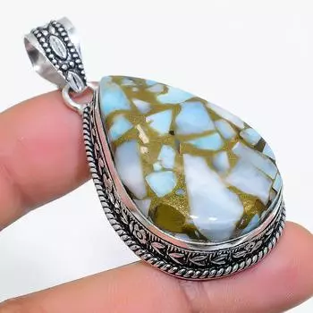 Подвеска из натурального медного ларимара из стерлингового серебра 925 пробы 2,25 дюйма u6D25