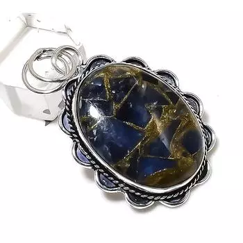 Подвеска из натурального медного содалита, стерлингового серебра 925 пробы, ручная работа, 2,05 дюйма, S5Z05