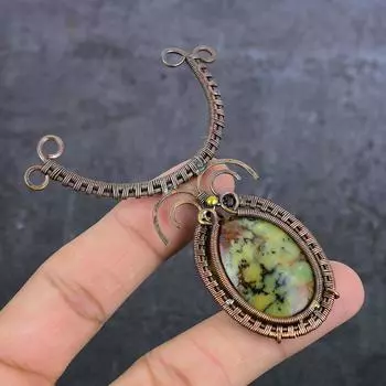 Подвеска из натурального медового дендритного драгоценного камня в виде медной проволоки 3,35 дюйма V6k08