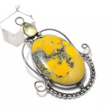Подвеска из натурального медового дендритового цитрина из стерлингового серебра 925 пробы 2,44 дюйма A7Q67