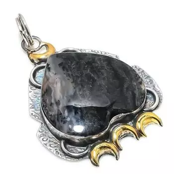 Подвеска из натурального медового дендритового драгоценного камня из стерлингового серебра 925 пробы в двух тонах 2,52 дюйма l2w57