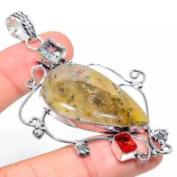 Подвеска из натурального мха, дендритового граната, стерлингового серебра 925 пробы, 3,11 дюйма, q2T89