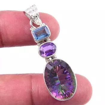 Подвеска из натурального мистического топаза, африканского аметиста из цельного серебра 925 пробы 1,75 дюйма V6R51