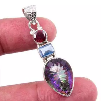 Подвеска из натурального мистического топаза, голубого топаза, из цельного серебра 925 пробы, 1,75 u9E91