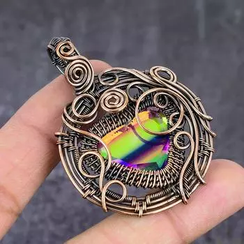 Подвеска из натурального мистического топаза с медной проволокой 2,40 дюйма W2w72