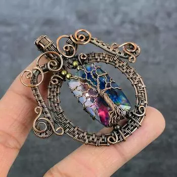 Подвеска из натурального мистического топаза с медной проволокой 2,56 дюйма E1J50