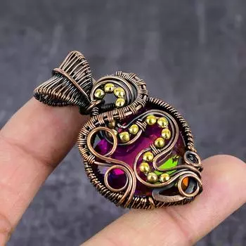 Подвеска из натурального мистического топаза с медной проволокой 2,21 дюйма n1f17