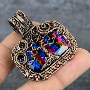 Подвеска из натурального мистического топаза с медной проволокой 2,05 дюйма b3t02