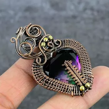 Подвеска из натурального мистика топаза с медной проволокой 2,29 дюйма D7L96