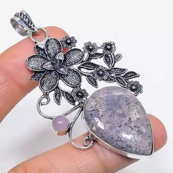 Подвеска из натурального мохового агата, халцедона из стерлингового серебра 925 пробы 3,03 дюйма Y1e33