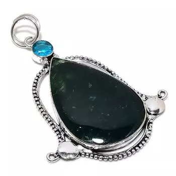 Подвеска из натурального мохового агата и голубого топаза из стерлингового серебра 925 пробы 3,15 дюйма g5K42