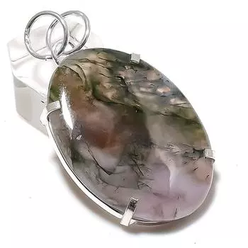 Подвеска из натурального мохового агата ручной работы из стерлингового серебра 925 пробы 2,17 дюйма p6c73