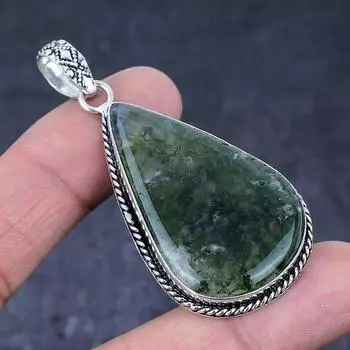 Подвеска из натурального мохового агата ручной работы из стерлингового серебра 925 пробы 2,44 дюйма a1l70