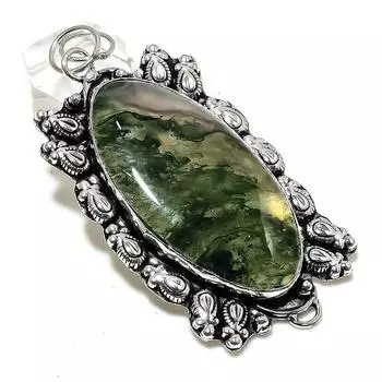 Подвеска из натурального мохового агата ручной работы из стерлингового серебра 925 пробы 3,03 дюйма H2I23