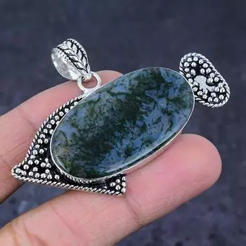 Подвеска из натурального мохового агата ручной работы из стерлингового серебра 925 пробы 1,77 дюйма c5g66