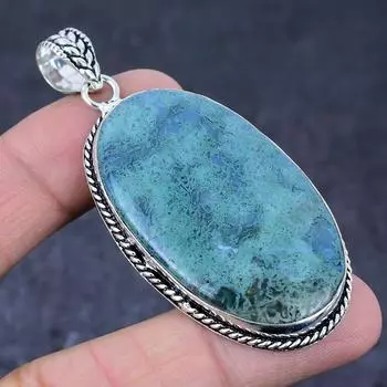 Подвеска из натурального мохового агата ручной работы из стерлингового серебра 925 пробы 2,76 дюйма D5V39