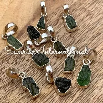 Подвеска из натурального молдавита из стерлингового серебра 925 пробы Free Size зелёный