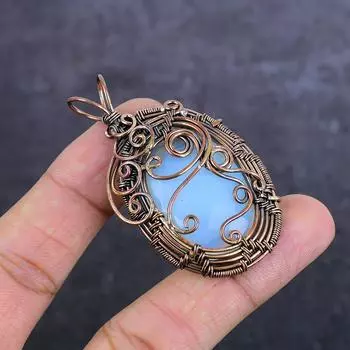 Подвеска из натурального молочного опала, сделанная вручную из медной проволоки, 2,36 дюйма, W6E26