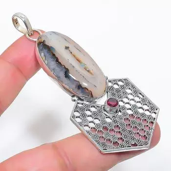 Подвеска из натурального монтано-агата, граната из стерлингового серебра 925 пробы 3,35 дюйма g9Y52