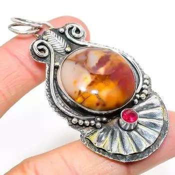 Подвеска из натурального монтано-агата, розового рубиллита из стерлингового серебра 925 пробы 2,72 дюйма I5n65