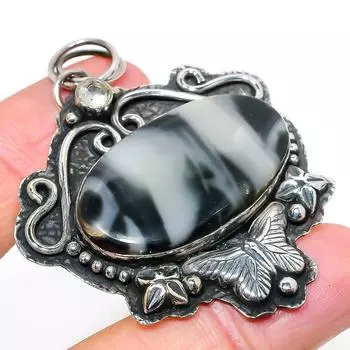 Подвеска из натурального морского дымчатого агата, цитрина из стерлингового серебра 925 пробы 2,36 дюйма P2U84