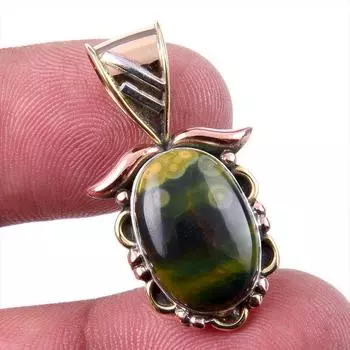 Подвеска из натурального морского яшмы из стерлингового серебра 925 пробы в двухцветном исполнении 1,25 дюйма u2B92