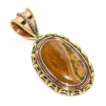 Подвеска из натурального морского яшмы из двухцветного стерлингового серебра 925 пробы 1,50 дюйма v3J85