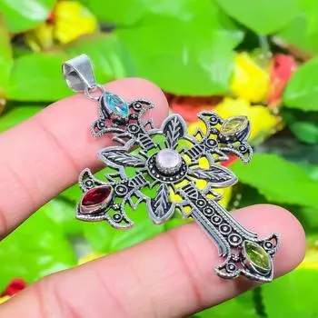 Подвеска из натурального мозамбикского граната и цитрина из стерлингового серебра 925 пробы 2,68 дюйма m6y09