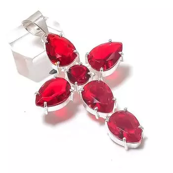 Подвеска из натурального мозамбикского граната из стерлингового серебра 925 пробы 2,48 дюйма P2B45