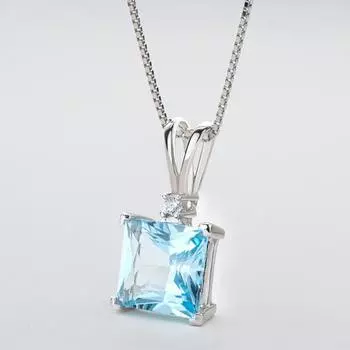 Подвеска из натурального небесно-голубого топаза, ожерелье из стерлингового серебра 925 пробы для женщин, 9 * 9 мм, женское ожерелье с подвеской, подарок на день рождения для девочки, оптовая продажа