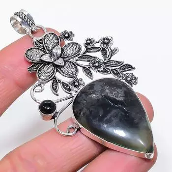 Подвеска из натурального нефрита, оникса, стерлингового серебра 925 пробы, 3,35 дюйма, J0k30