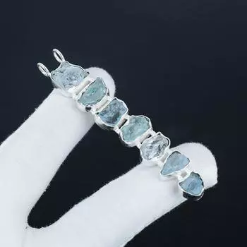 Подвеска из натурального необработанного драгоценного камня аквамарин из стерлингового серебра 925 пробы - дизайн ручной работы, повседневная одежда, украшения для вечеринок, подарок 2.95 синий