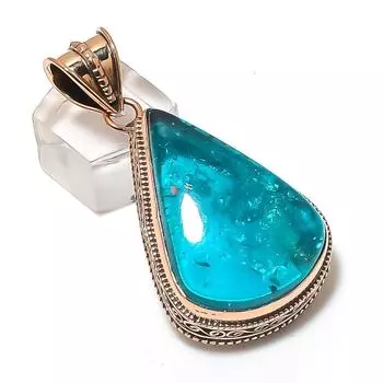 Подвеска из натурального неоново-голубого апатита из меди ручной работы 2,17 дюйма A9M26