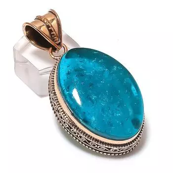 Подвеска из натурального неоново-голубого апатита из меди ручной работы 2,17 дюйма q8o24