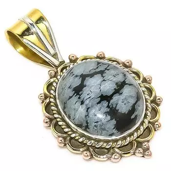 Подвеска из натурального обсидиана со снежинками, двухцветная, из цельного серебра 925 пробы, 1,25 дюйма, z2o13