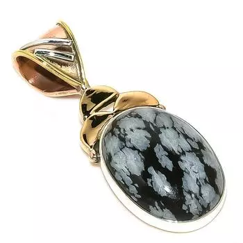 Подвеска из натурального обсидиана со снежинкой, двухцветная, из чистого серебра 925 пробы, 1,75 дюйма, H3S75