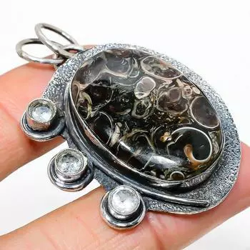 Подвеска из натурального окаменелого турателла, драгоценного камня топаза из стерлингового серебра 925 пробы 2,21 дюйма v4V63