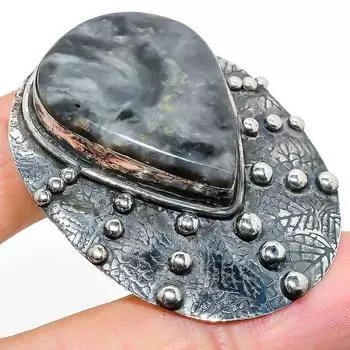 Подвеска из натурального океанического дымчатого агата из стерлингового серебра 925 пробы 1,97 дюйма A7u32